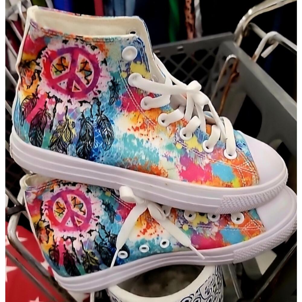 Yes We Vibe High Top Unisex Canvas Athletic Sneakers Tie Dye Womens 6 Men 4.5